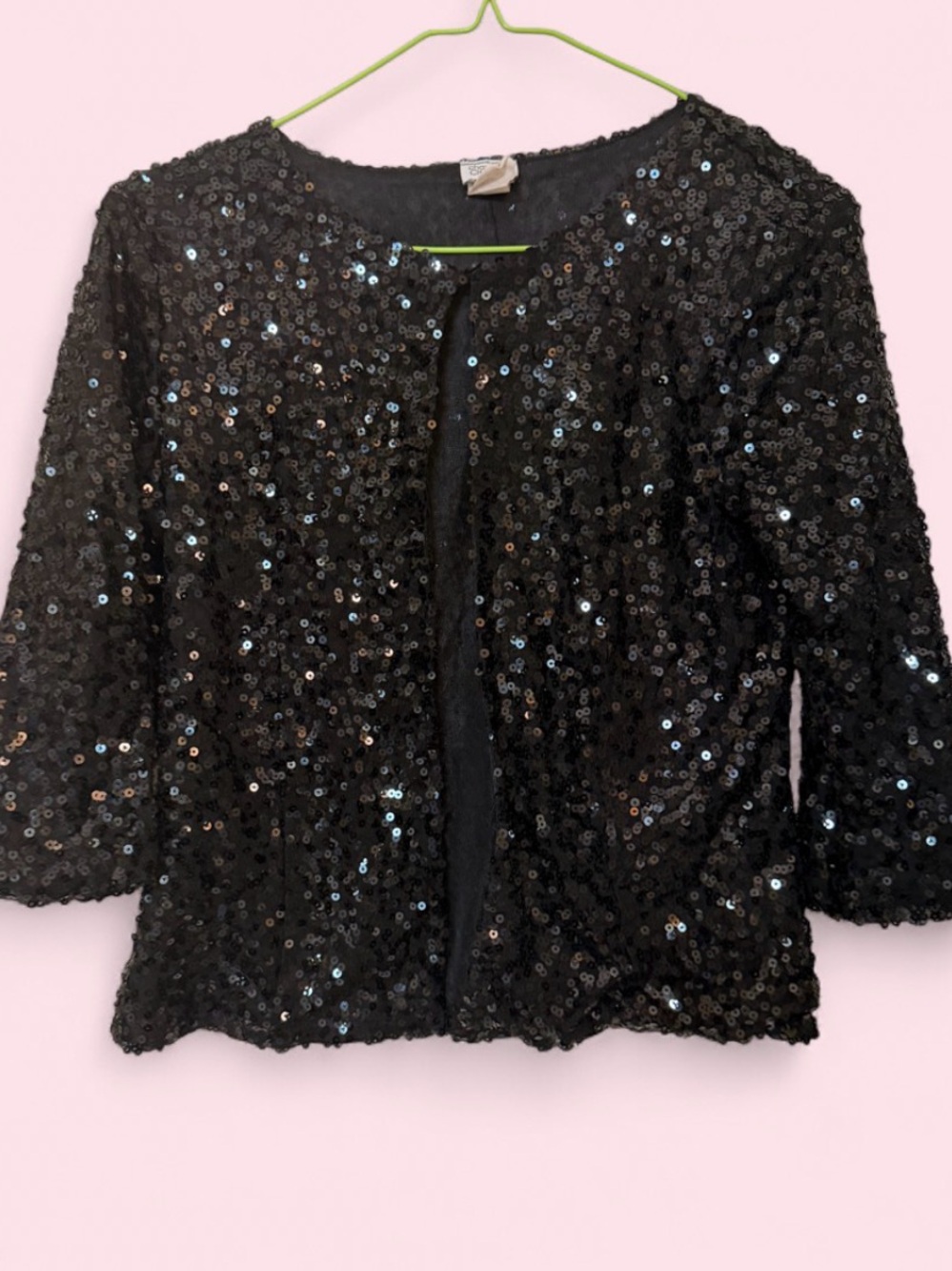 Charming Charlie Black Sequin Open-Front Jacket
